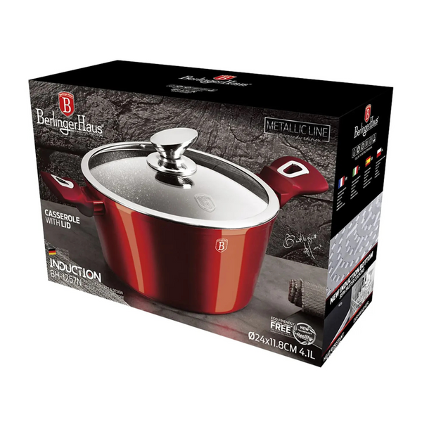 OLLA CON TAPA 2 PZS  24 CM METALLIC LINE BURGUNDY EDITION ANTIADHERENTE