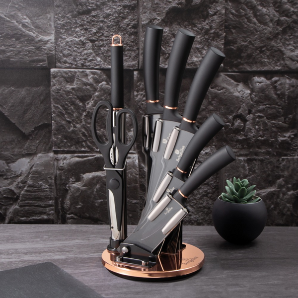 SET DE CUCHILLOS 8 PZS CON ATRIL BLACK ROSE COLLECTION ACERO INOXIDABLE