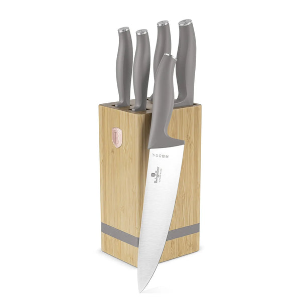 SET DE CUCHILLOS 6 PZS CON SOPORTE TAUPE COLLECTION ACERO INOXIDABLE