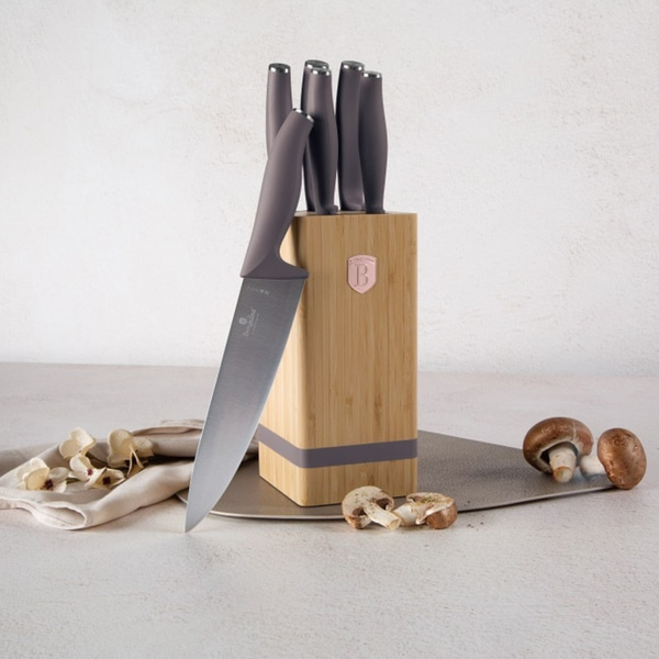 SET DE CUCHILLOS 6 PZS CON SOPORTE TAUPE COLLECTION ACERO INOXIDABLE