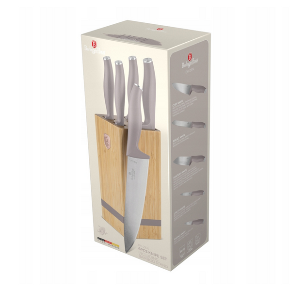 SET DE CUCHILLOS 6 PZS CON SOPORTE TAUPE COLLECTION ACERO INOXIDABLE