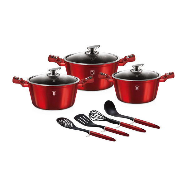BATERIA DE COCINA 10 PZS METALLIC BURGUBDY EDITION ANTIADHERENTE