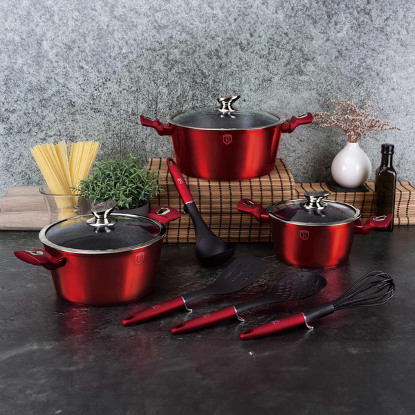 BATERIA DE COCINA 10 PZS METALLIC BURGUBDY EDITION ANTIADHERENTE