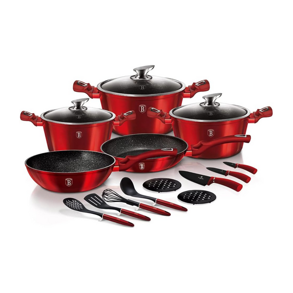 BATERIA DE COCINA 17 PZS METALLIC BURGUBDY EDITION ANTIADHERENTE