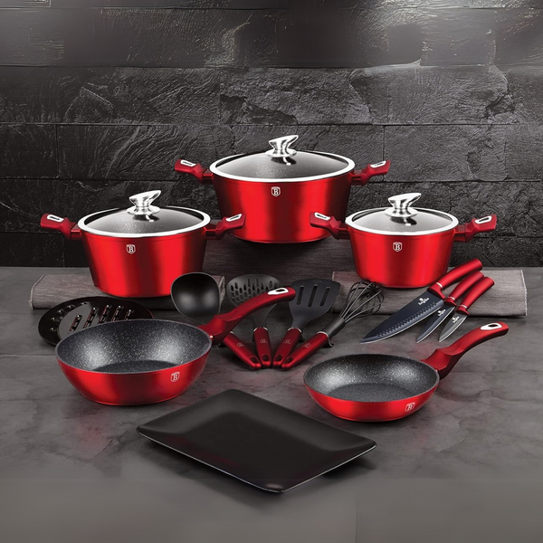 BATERIA DE COCINA 17 PZS METALLIC BURGUBDY EDITION ANTIADHERENTE