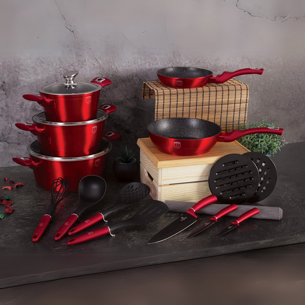 BATERIA DE COCINA 17 PZS METALLIC BURGUBDY EDITION ANTIADHERENTE
