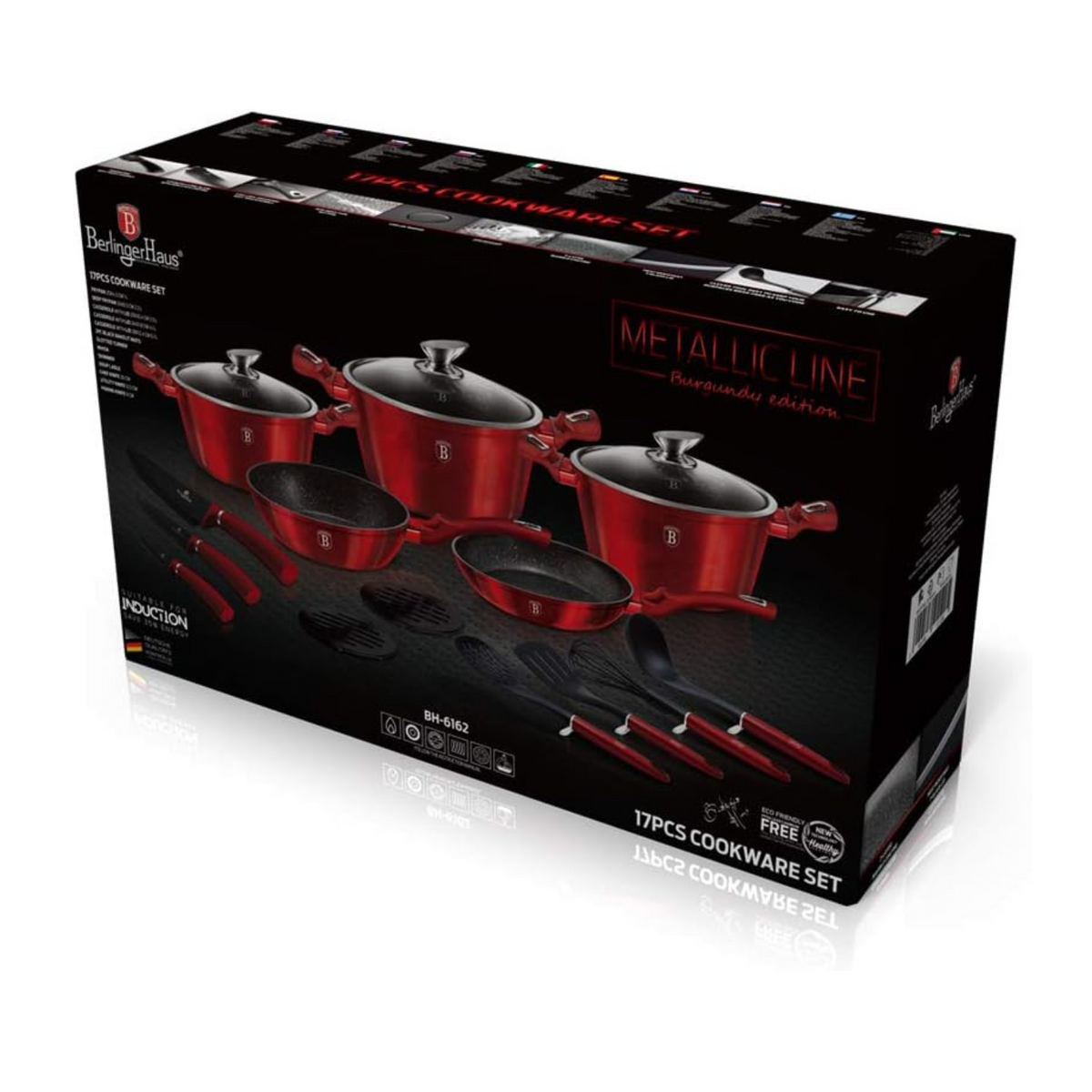 BATERIA DE COCINA 17 PZS METALLIC BURGUBDY EDITION ANTIADHERENTE