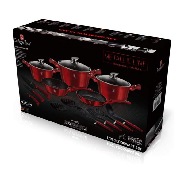 BATERIA DE COCINA 17 PZS METALLIC BURGUBDY EDITION ANTIADHERENTE