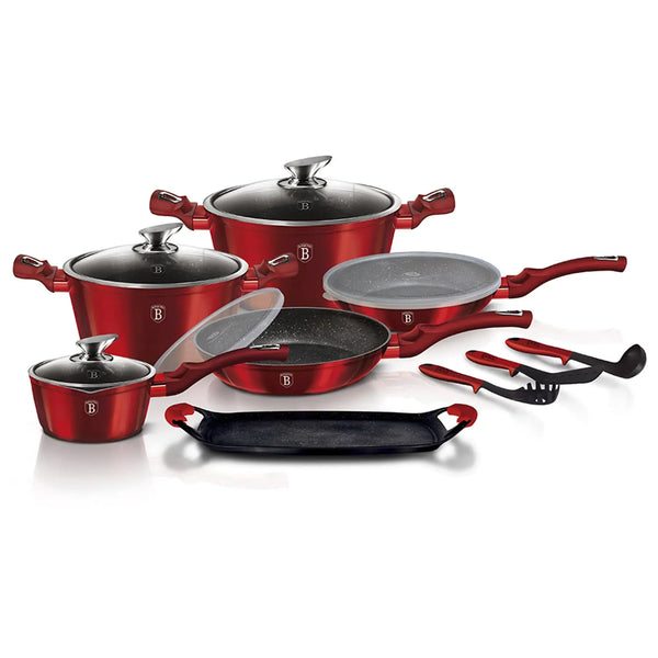 BATERIA DE COCINA 16 PZS METALLIC BURGUBDY EDITION ANTIADHERENTE