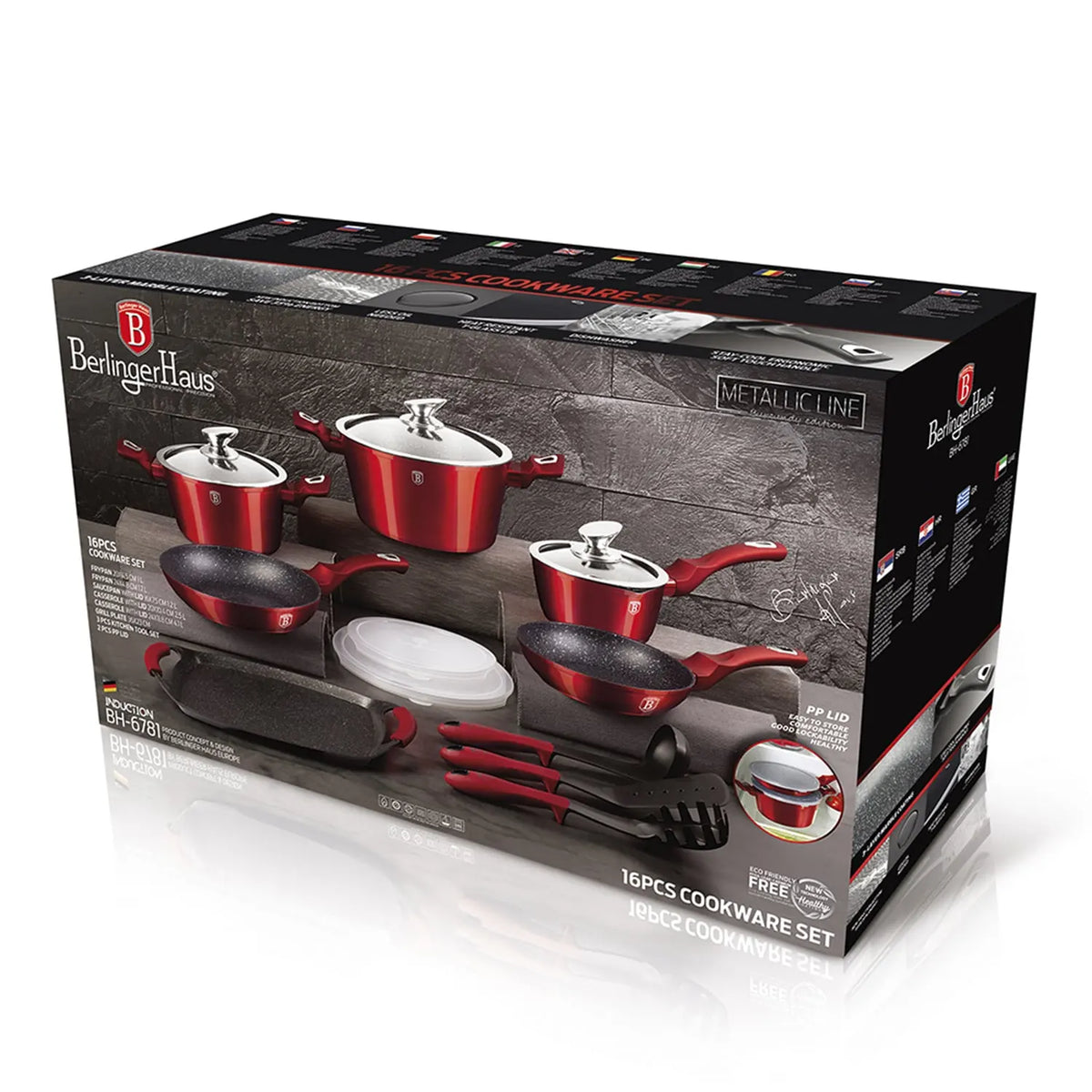 BATERIA DE COCINA 16 PZS METALLIC BURGUBDY EDITION ANTIADHERENTE