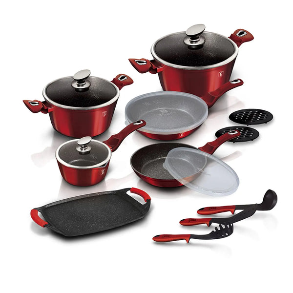 BATERIA DE COCINA 16 PZS METALLIC BURGUBDY EDITION ANTIADHERENTE