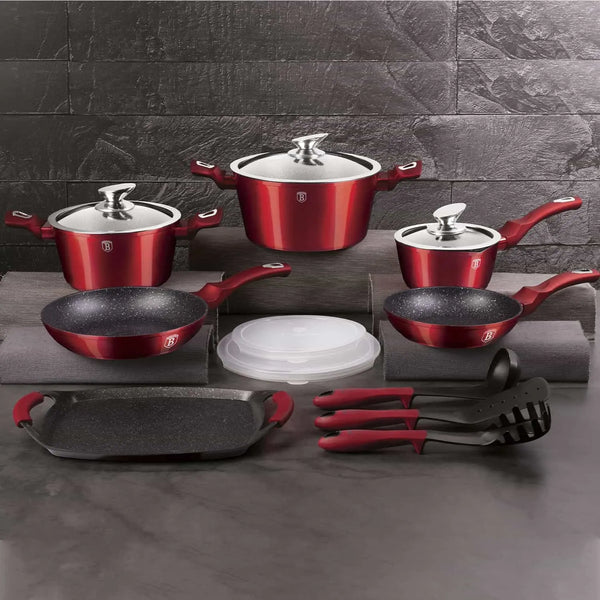 BATERIA DE COCINA 16 PZS METALLIC BURGUBDY EDITION ANTIADHERENTE